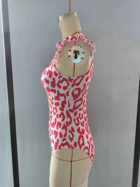 S0155 baby girl clothes pink leopard girl swimsuit swimwear 1