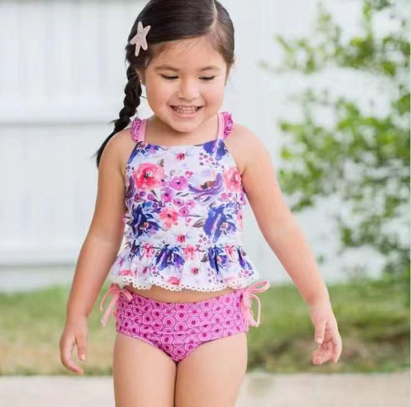 S0156 baby girl clothes floral girl swimsuit swimwear