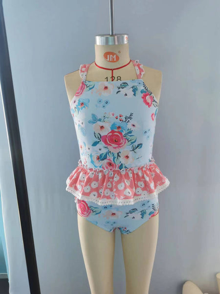 S0159 baby girl clothes floral flower girl swimsuit swimwear beach wear 1
