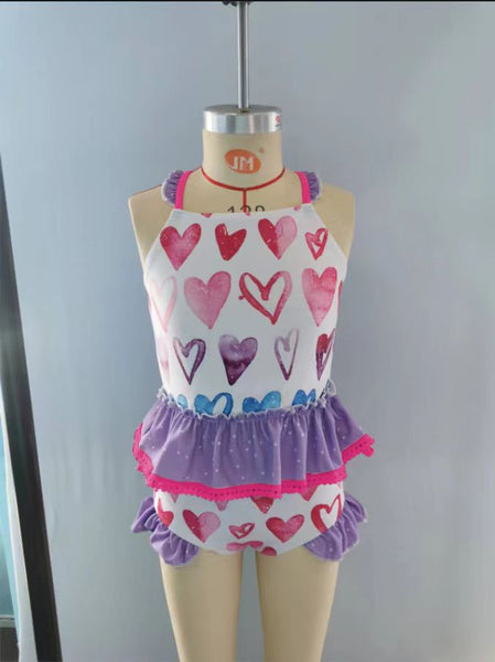 S0163 baby girl clothes heart valentines day girl swimsuit swimwear beach wear