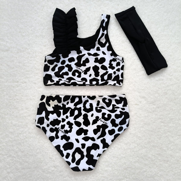 S0224 RTS baby girl clothes black leopard pattern girl summer swimsuit