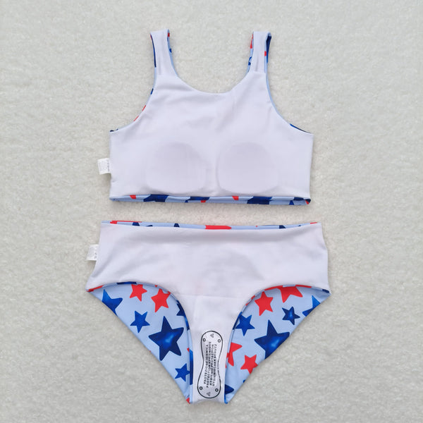 S0228 RTS baby girl clothes star 4th of July patriotic girl summer swimsuit