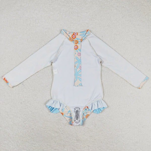 S0242 RTS baby girl clothes blue print girl summer swimsuit