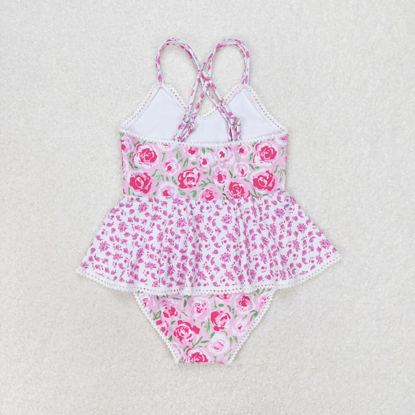 S0247 RTS baby girl clothes pink floral girl summer swimsuit