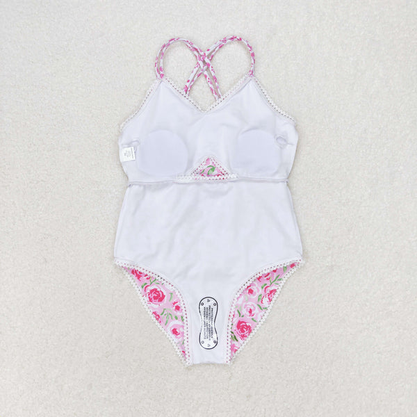 S0247 RTS baby girl clothes pink floral girl summer swimsuit