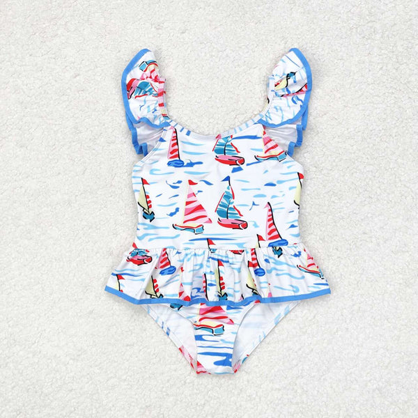 S0277 RTS baby girl clothes sailboat girl summer swimsuit