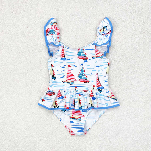 S0277 RTS baby girl clothes sailboat girl summer swimsuit