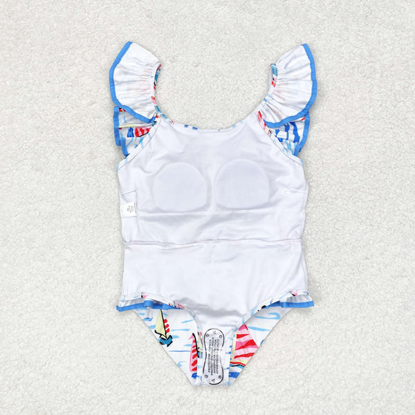 S0277 RTS baby girl clothes sailboat girl summer swimsuit