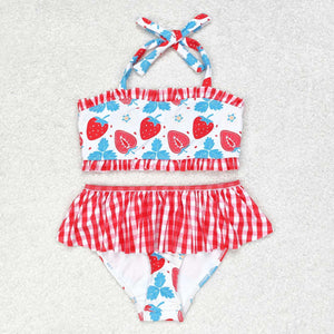 S0316 RTS baby girl clothes strawberry girl summer swimsuit beach wear