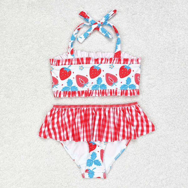 S0316 RTS baby girl clothes strawberry girl summer swimsuit beach wear