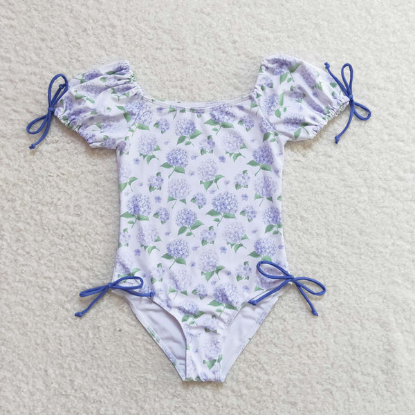 S0329 RTS baby girl clothes floral purple girl summer swimsuit beach wear