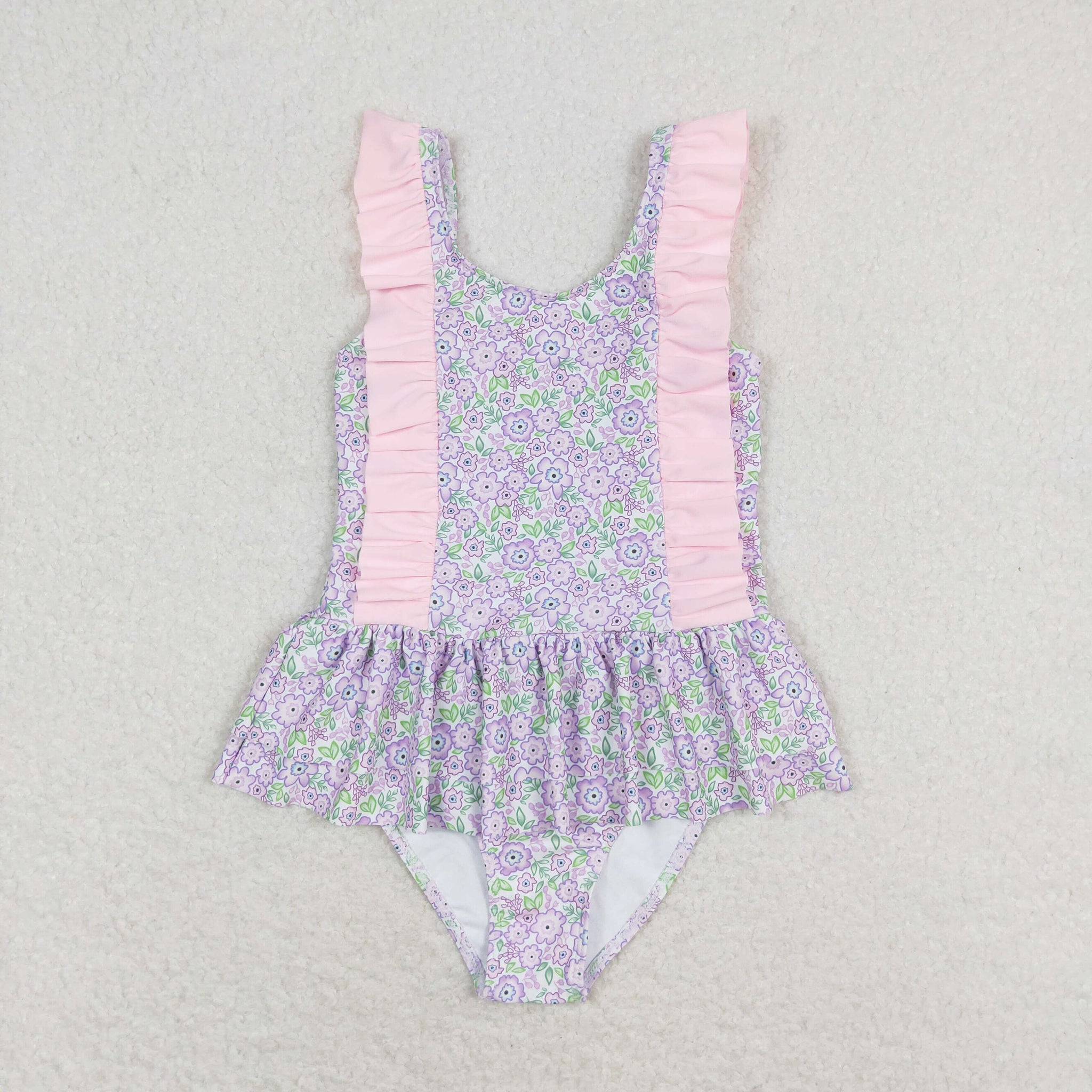 S0331 RTS baby girl clothes floral pink girl summer swimsuit beach wear