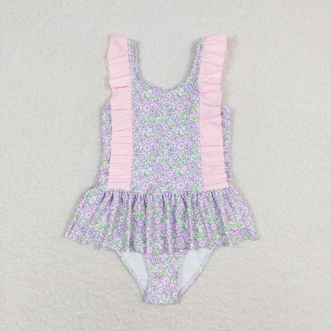 S0331 RTS baby girl clothes floral pink girl summer swimsuit beach wear