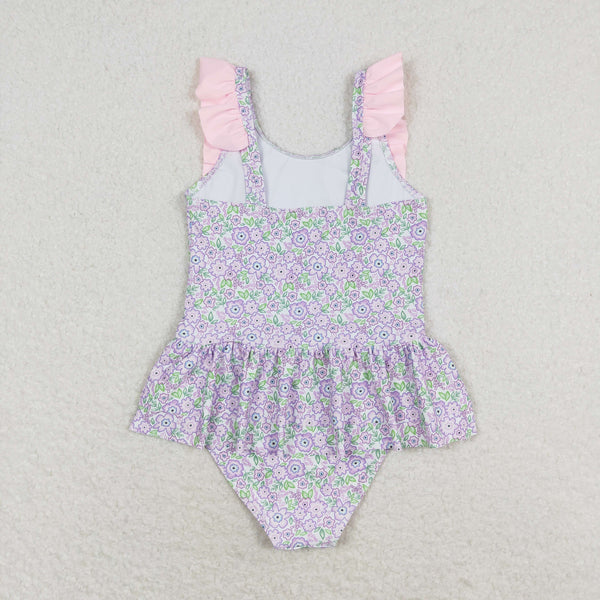 S0331 RTS baby girl clothes floral pink girl summer swimsuit beach wear