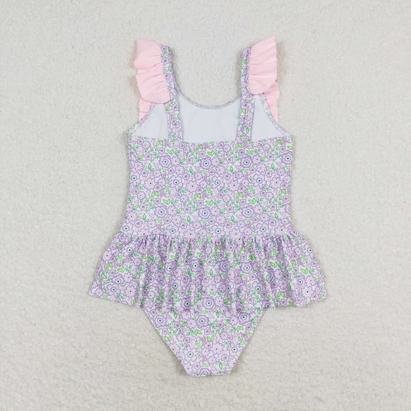 S0331 RTS baby girl clothes floral pink girl summer swimsuit beach wear 1