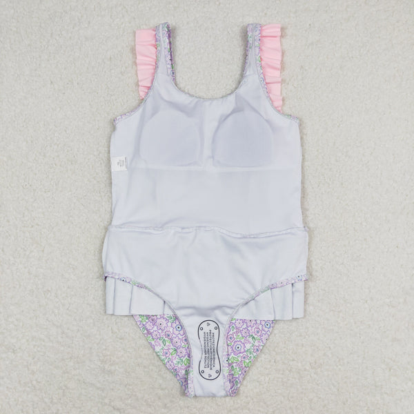 S0331 RTS baby girl clothes floral pink girl summer swimsuit beach wear 1