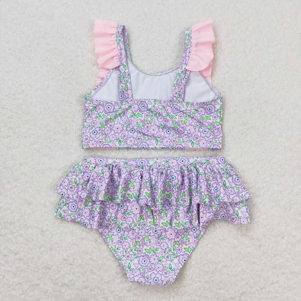 S0332 RTS baby girl clothes floral pink girl summer swimsuit beach wear