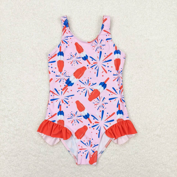 S0333 RTS baby girl clothes 4th of July patriotic girl summer swimsuit beach wear