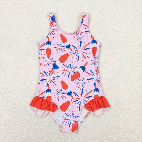 S0333 RTS baby girl clothes 4th of July patriotic girl summer swimsuit beach wear