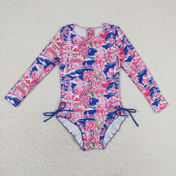 S0376 RTS baby girl clothes floral girl summer swimsuit beach wear 1