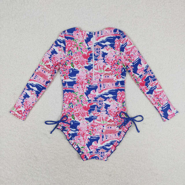 S0376 RTS baby girl clothes floral girl summer swimsuit beach wear