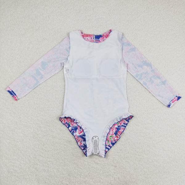 S0376 RTS baby girl clothes floral girl summer swimsuit beach wear 1