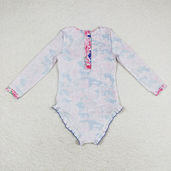 S0376 RTS baby girl clothes floral girl summer swimsuit beach wear 1