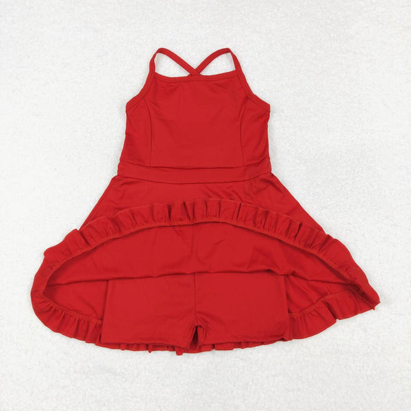 S0453 RTS toddler girl clothes red girl summer yoga dress swim suit dress