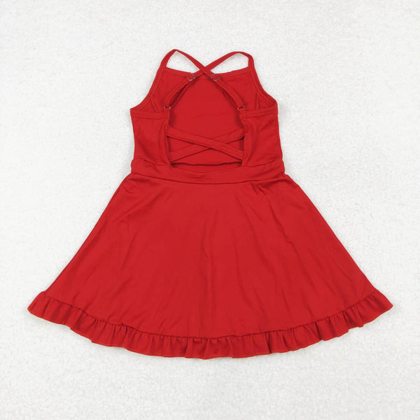 S0453 RTS toddler girl clothes red girl summer yoga dress swim suit dress