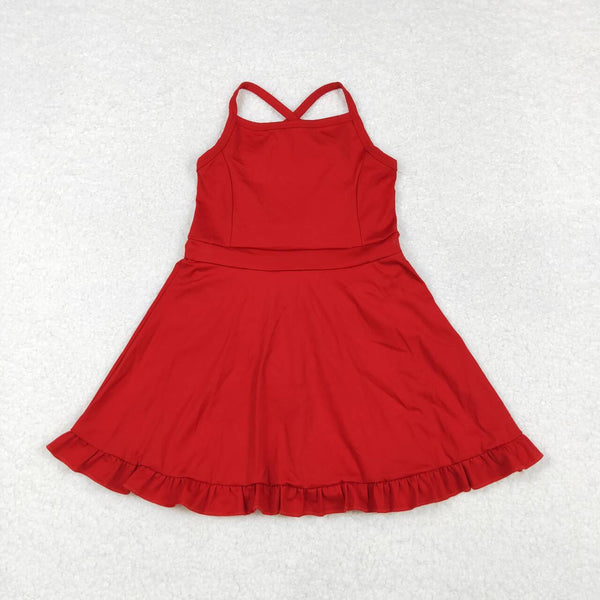 S0453 RTS toddler girl clothes red girl summer yoga dress swim suit dress