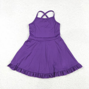 S0454 RTS toddler girl clothes purple girl summer yoga dress swim suit dress