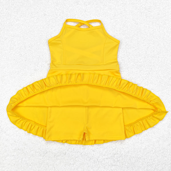 S0455 RTS baby girl clothes yellow girl summer swimsuit beach wear yoga clothes