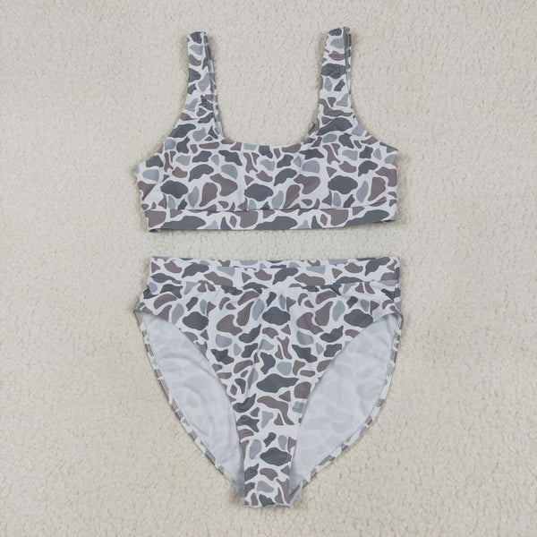 S0556 RTS women clothes grey adult leopard swim suit 2pcs outfit 1