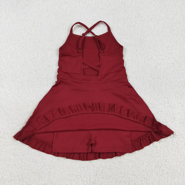 S0568 RTS girl clothes wine red girl summer swimsuit beach wear yoga wear