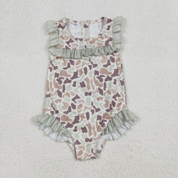 S0595 RTS girl clothing green camo girl swim suit summer swim clothing hunting clothes