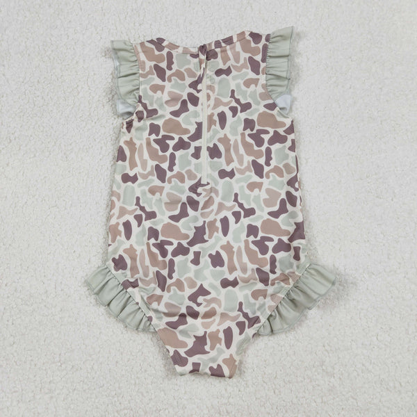 S0595 RTS girl clothing green camo girl swim suit summer swim clothing hunting clothes