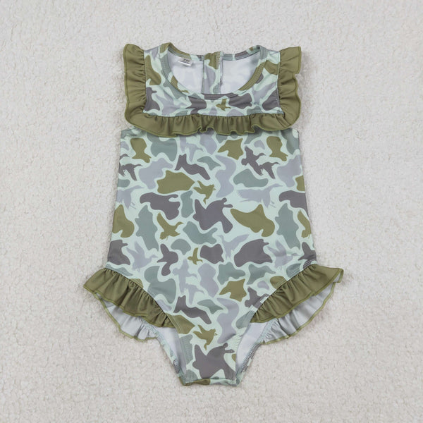 S0596 RTS girl clothing green camo girl swim suit summer swim clothing hunting clothes