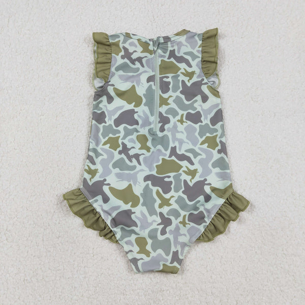 S0596 RTS girl clothing green camo girl swim suit summer swim clothing hunting clothes