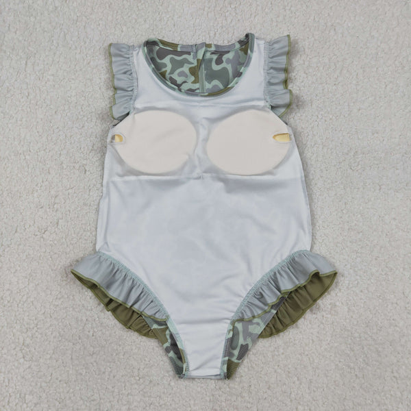 S0596 RTS girl clothing green camo girl swim suit summer swim clothing hunting clothes