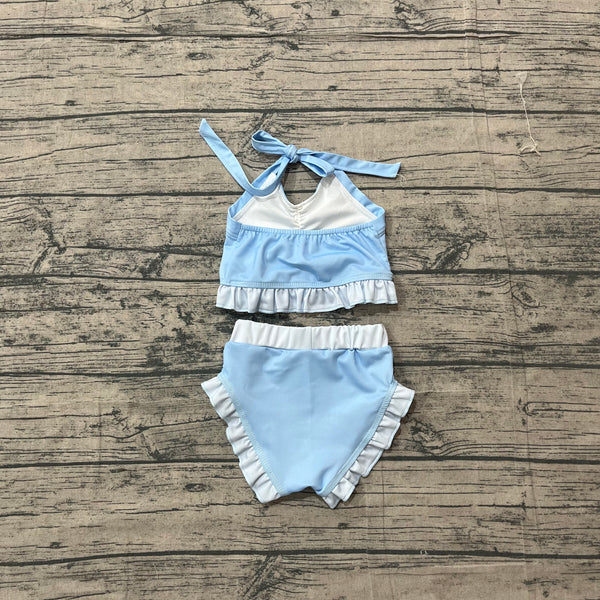 S0694 MOQ:5sets each design pre-order baby girl clothes princess print girl summer swimsuit beach wear
