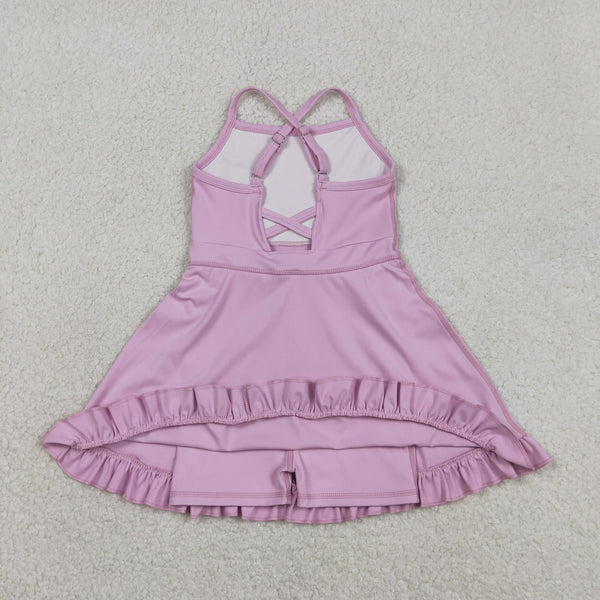 S0712 RTS girl clothes pink  girl summe sports dress atheletic dresses