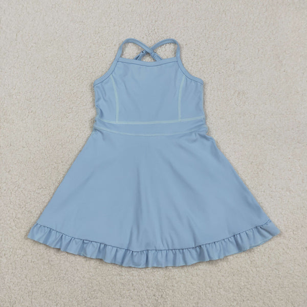 S0713 RTS baby girl clothes blue girl summer sports dress yoga atheletic dresses beach wear yoga wear