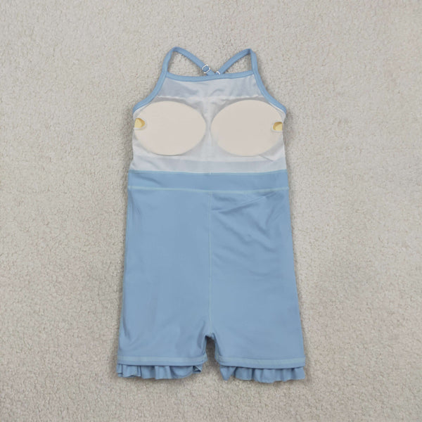 S0713 RTS baby girl clothes blue girl summer sports dress yoga atheletic dresses beach wear yoga wear