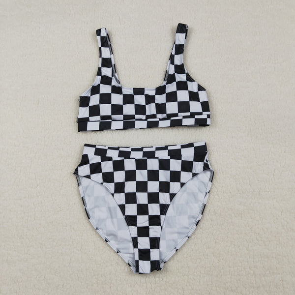 S0738 RTS adult clothes Adult Mom black gingham print Summer Swimsuit