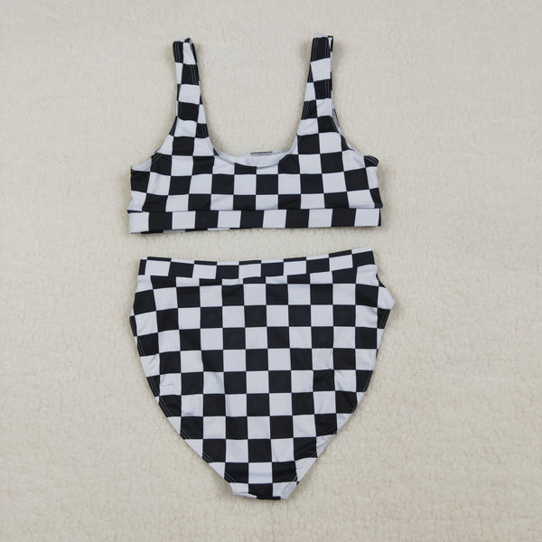 S0738 RTS adult clothes Adult Mom black gingham print Summer Swimsuit