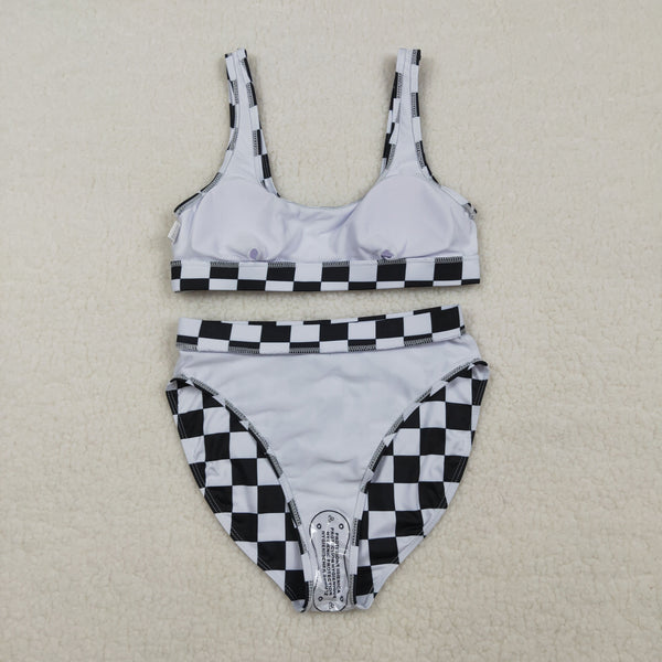 S0738 RTS adult clothes Adult Mom black gingham print Summer Swimsuit