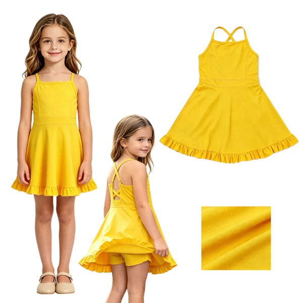 RTS S0781 toddler clothes yellow girl sports yoga summer dress athletic dress