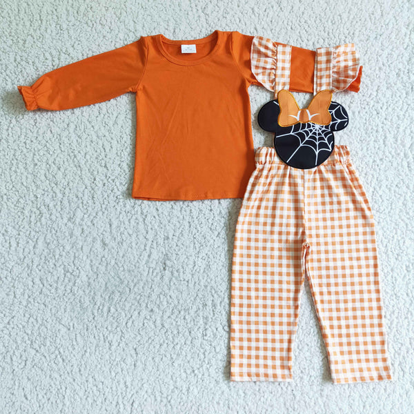 GLP0067 girl halloween clothes orange shirt+overalls