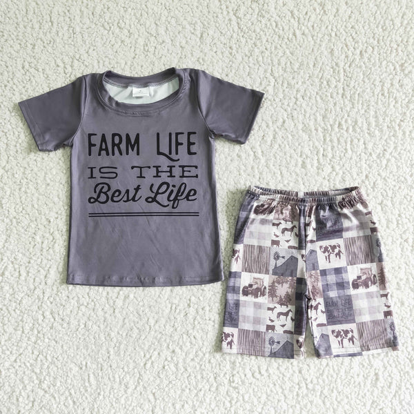 BSSO0029 kids clothing boy farm life summer set