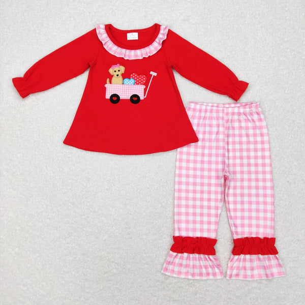 GLP0900 baby girl clothes dog heart truck embroidery girl valentines day outfit